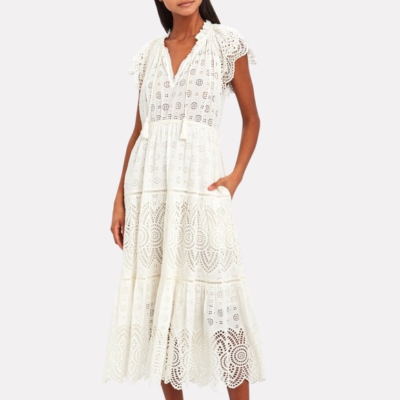 Ulla Johnson Gianna eyelet midi dress with tie waist. Excellent condition. Sz 4 - Picture 4 of 14